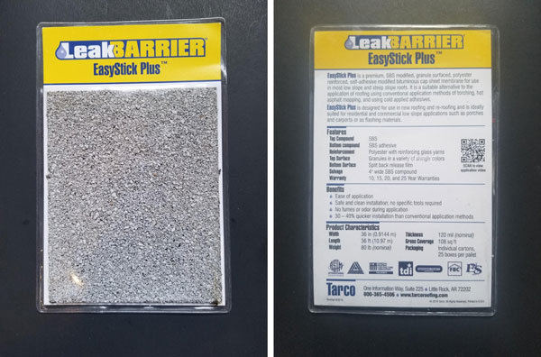 Leak Barrier Easy Stick Plus Sample Card